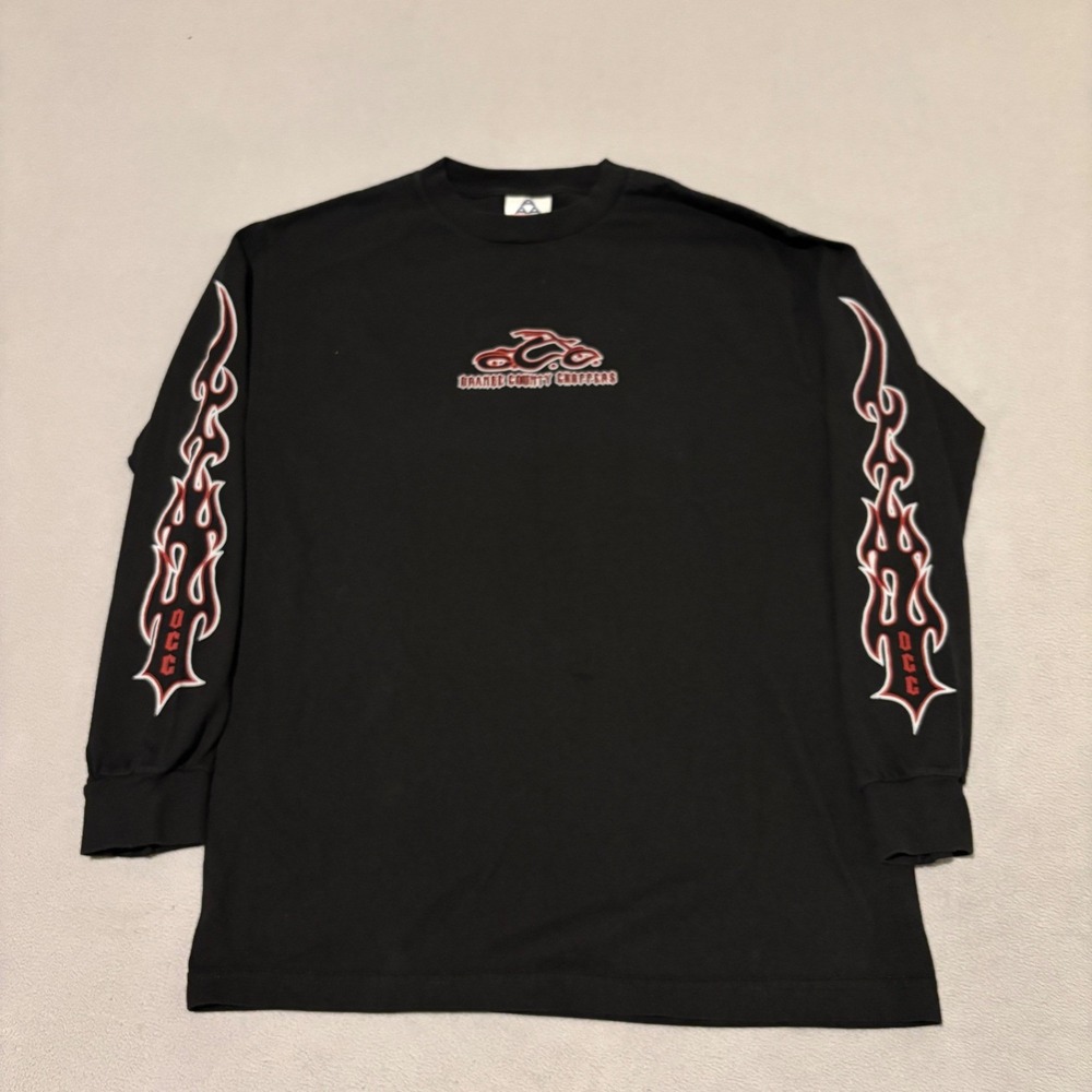 Orange County Choppers Long Flame Sleeve Shirt‎ Black Graphic Mens Medium Biker